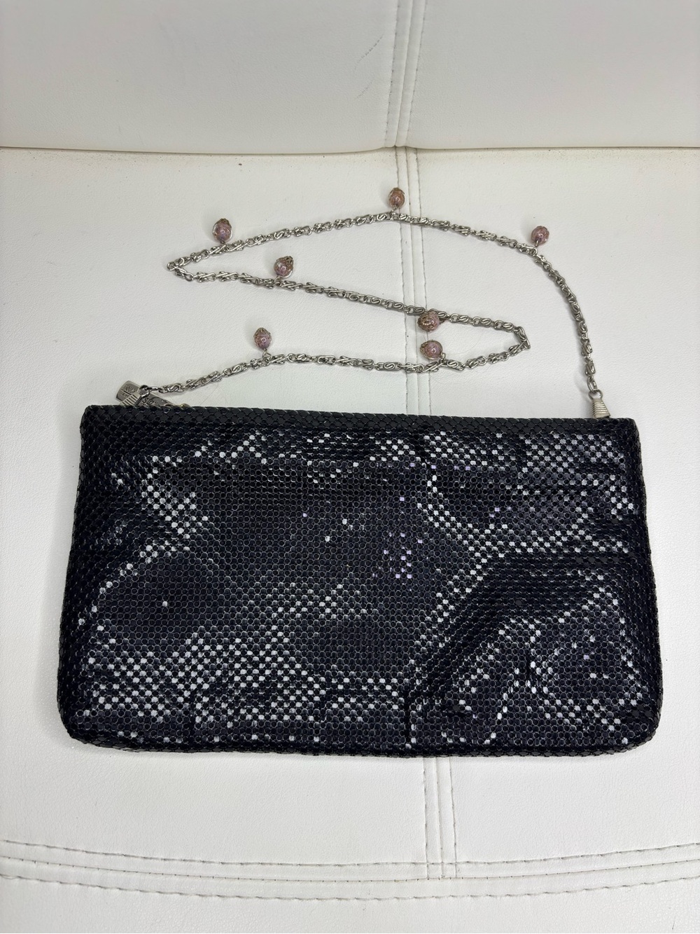 Whiting & Davis Black Sequin Chain Clutch Shoulder Bag